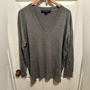 French Connection Gray Rayon Blend V-Neck Sweater, Medium